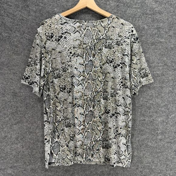 Liz Baker T-Shirt Women L Large Gray Animal Print Short Sleeve Round Neck Casual - Picture 2 of 6